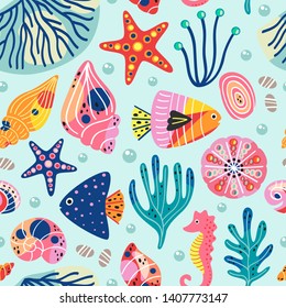 seamless pattern with beautiful underwater sea life
 - vector illustration, eps