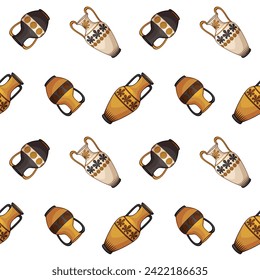 Seamless pattern with beautiful vases. Vector illustration of amphoras on a white background.