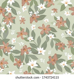 Seamless pattern beautiful vintage flower with leaf,illustration vector doodle comic art.