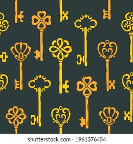 Seamless pattern with beautiful vintage key. Vector illustration.