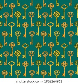 Seamless pattern with beautiful vintage key. Vector illustration.