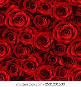 Seamless pattern with beautiful vintage red rose. Black wallpaper with flower for Valentine's Day or wedding design. Vector illustration