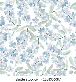Patrón sin foco hermosa color agua flor azul con hoja,ilustración de dibujos de cómic vectorial doodle.