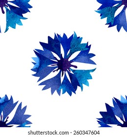 Seamless pattern with beautiful watercolor cornflowers.