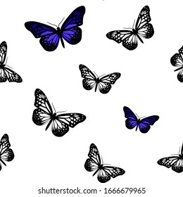seamless pattern with beautiful white and blue butterflies