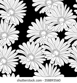 seamless pattern beautiful white flowers on a black background.Decorative design nature.