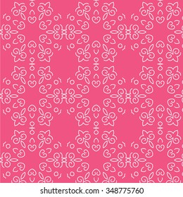 Seamless pattern of beautiful white ornament with pink background