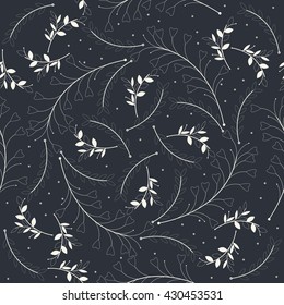 Seamless pattern with beautiful white plants silhouettes can be used for linen, wallpaper, design fabric and more designs. Vector template.