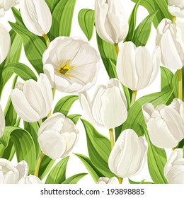 Seamless pattern of beautiful white tulips realistic 