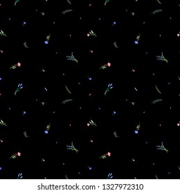 Seamless pattern. Beautiful wildflowers. Night bloom. Hand drawn illustration.