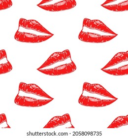 Patrón sin foco de los labios de las hermosas mujeres. Ilustración vectorial dibujada por mano