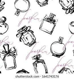 Seamless pattern with beautiful women's perfume Vector pattern