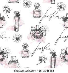Seamless pattern with beautiful women's perfume Vector pattern