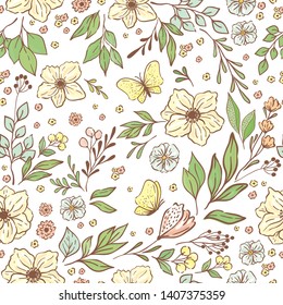 Seamless pattern with beautiful yellow flowers
