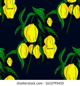 Seamless pattern with beautiful Yellow flowers bells. Perfect for invitations, cards, print, flyers, posters.