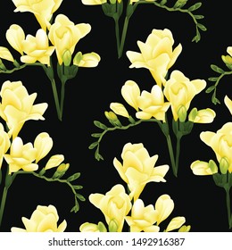 Seamless pattern with beautiful yellow freesia flower bouquet