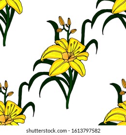 Seamless pattern with beautiful yellow lilies. Perfect for invitations, cards, print, flyers, posters.