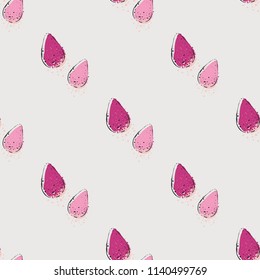 Seamless pattern with beauty blender. Vector fashion illustrations with watercolor style paint splashes. Stylish graphic on white background. Design for logo, t shirt and uniform for beauty salon.