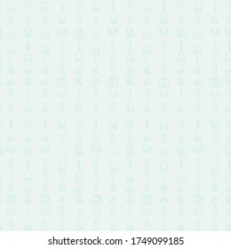 Patrón sin inconvenientes de iconos de belleza y cosmética y bolsas de mujeres sobre un fondo azul. Bolsa estética y lápiz labial con esmalte de uñas, espejo. contorno del contorno del vector. Para diseño y embalaje, impresión y