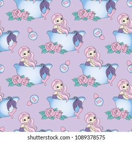 Seamless Pattern BEAUTY MERMAID is a vector illustration for scrapbooking, decor and printing
