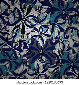 Seamless pattern. Beauty in Nature. Beautiful butterfly flying on blue, white and black background. Pattern for fabric, textile, print and invitation. Vector.