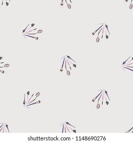 Seamless pattern for beauty salon with makeup brushes. Vector fashion illustrations with watercolor style paint splashes. Design for logo, t shirt and uniform.