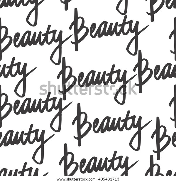 Seamless Pattern Beauty Words Lettering Background Stock Vector