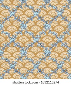 seamless pattern beautyful and stylized flowers light biscuit background
