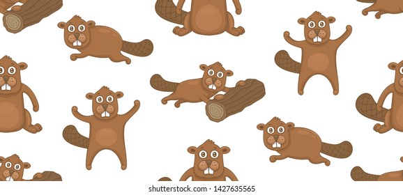 Seamless Pattern with Beavers. isolated on white background