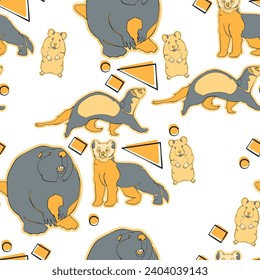 Seamless pattern with beavers, sables, ferrets and hamsters. Vector illustration.