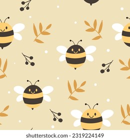 The seamless pattern of bee and 
 flower and leaves. Illustration about bee for background, banner, sticker label and greeting card.