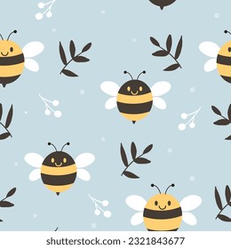 The seamless pattern of bee and 
 flower and leaves. Illustration about bee for background, banner, sticker label and greeting card.