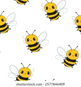Seamless Pattern with Bee Hand Drawn for kids fabric vector