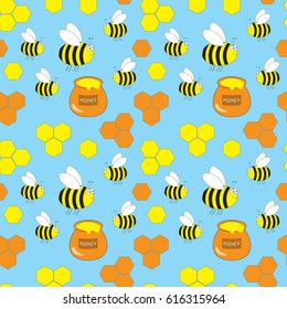Seamless pattern with bee and honey