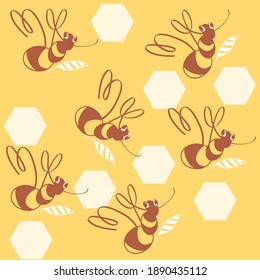 Seamless pattern with bee and honeycombs