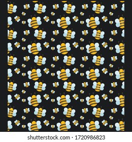 Seamless pattern with bee on background. Bee flat icon