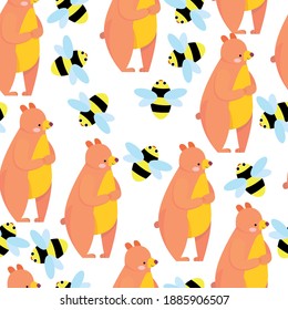 seamless pattern with bee and standing bear