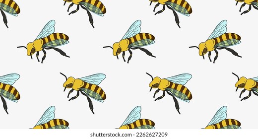 Seamless pattern with bee or wasp. Flat vector illustration