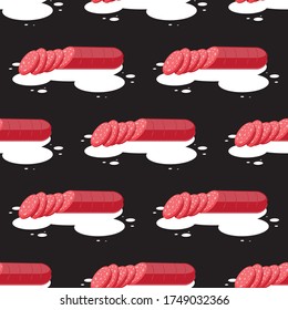 seamless pattern of beef sausage on a black background. Vector image eps 10