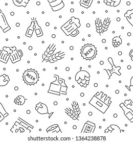 Seamless pattern with beer. Black and white thin line icons