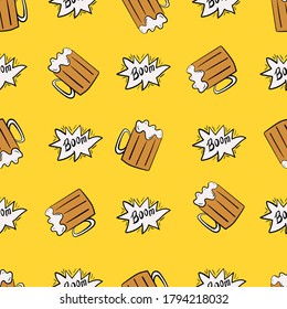 Seamless pattern with beer. Doodle. Vector illustration.