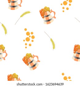 Seamless pattern for a beer festival. White background with beer bubbles.