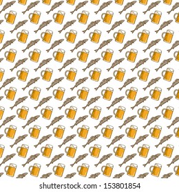 Seamless pattern with beer and fish