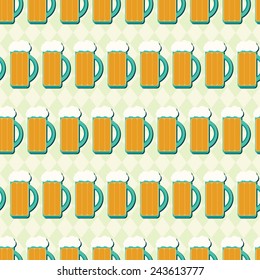 Seamless pattern with beer glasses for St. Patrick's Day. Flat style background. 