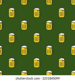 Seamless pattern with beer a green background