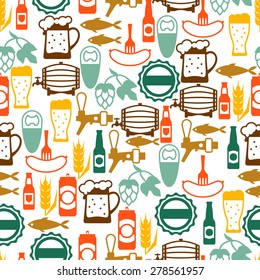 Seamless pattern with beer icons and objects.