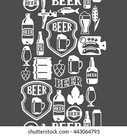 Seamless pattern with beer icons and objects.