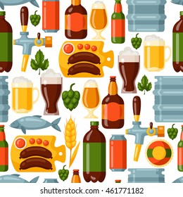 Seamless pattern with beer icons and objects.