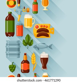 Seamless pattern with beer icons and objects.