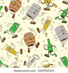 Seamless Pattern of Beer Mascot Character Illustration